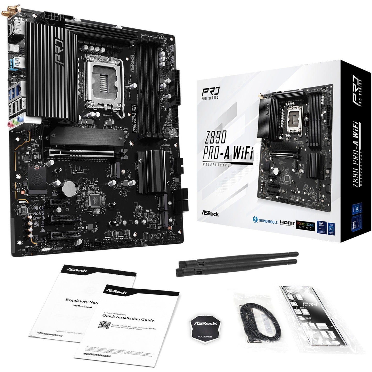 Asrock z890 pro-a wifi socket 1851 moederbord (zwart, raid, 2.5gb-lan, wi-fi 6e, bt, sound, atx)