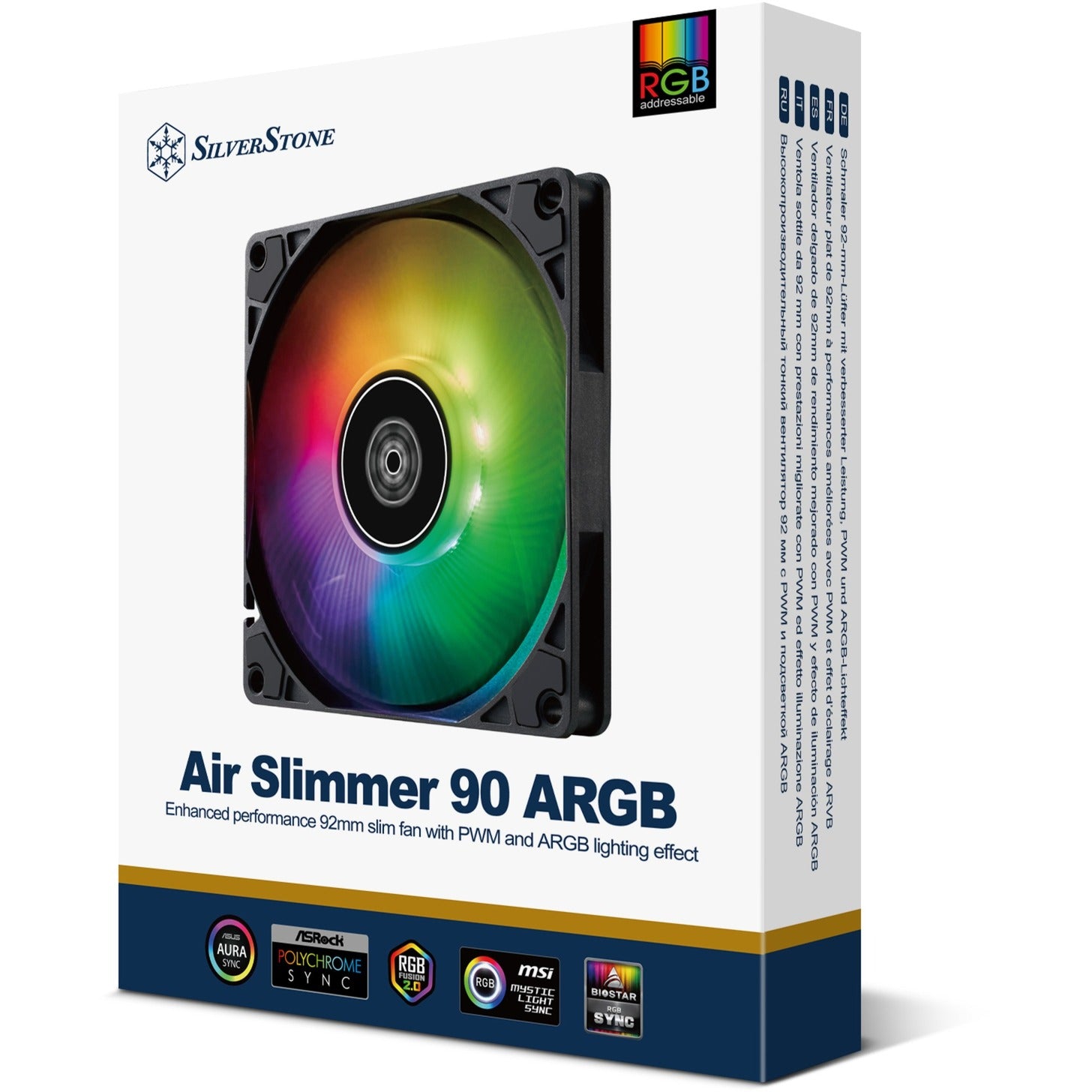 Silverstone air slimmer 90 argb case fan (zwart, 92 x 92 x 15 mm, pwm)