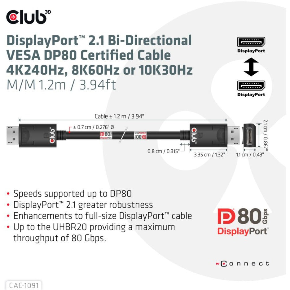 Club 3D Club 3D DisplayPort 2.1 Bi-Directioneel VESA DP80 Gecertificeerd