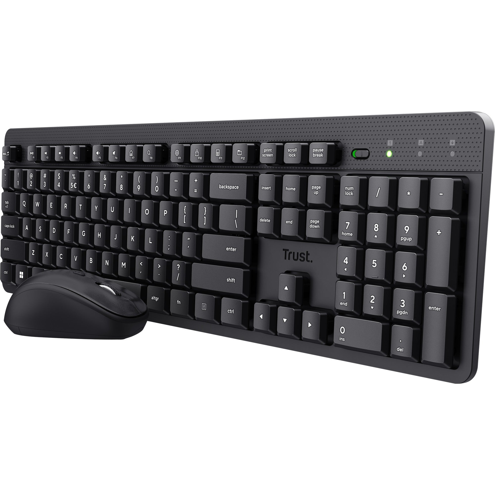 Trust ody ii stille draadloze toetsenbord- en muisset desktopset (zwart, us lay-out (qwerty), membraan, 100%, 800 dpi - 1.600 dpi)