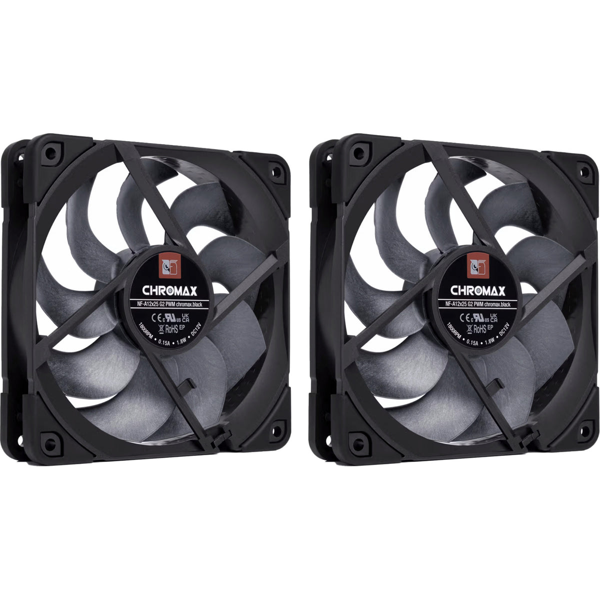 Noctua nf-a12x25 g2 pwm sx2-pp chromax.black case fans (zwart, 2 stuks, 120 x 120 x 25 mm)
