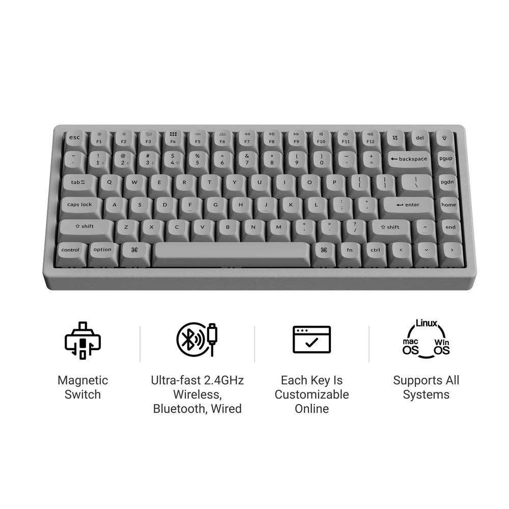 Keychron k2 he-f1c concrete edition rgb mechanisch toetsenbord (zwart, us lay-out (qwerty), gateron double-rail magnetic nebula, 75%, rgb leds, osa double-shot pbt, hot swap, 2.4ghz | bluetooth 5.2 | usb-c)