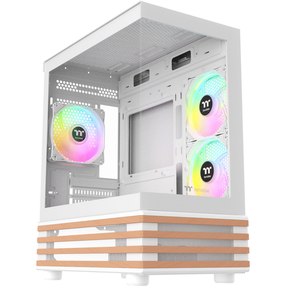 Thermaltake view 170 ws argb mini tower behuizing (wit houtkleur | 2x usb-a | rgb | tempered glass)