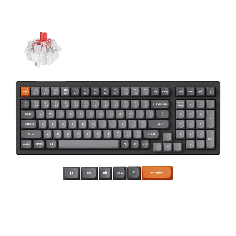 Keychron k4 max-h1 rgb mechanisch toetsenbord (zwart, us lay-out (qwerty), super red, 96%, rgb, double-shot pbt keycaps, hot swap, bluetooth | usb-c | 2.4 ghz)