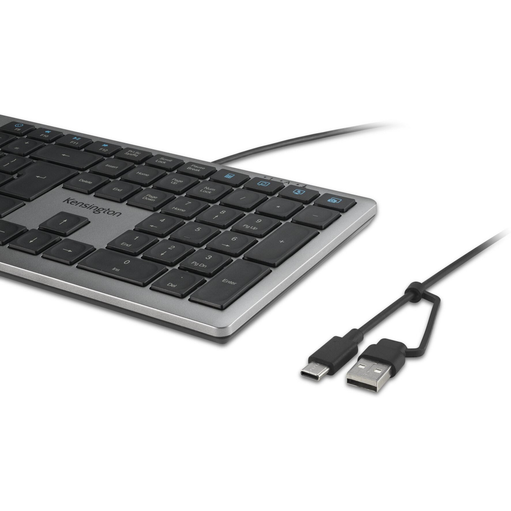 Kensington kb515 eq usb-c usb-a wired keyboard (grijs, us-international lay-out (qwerty), scissor switches, 100%)