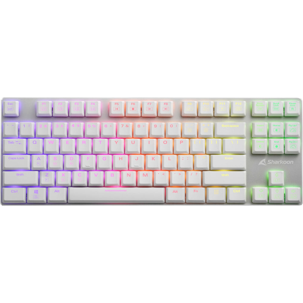 Sharkoon purewriter tkl rgb mechanisch gaming toetsenbord (wit, us lay-out (qwerty), kailh blue, 80% (tkl), rgb leds)