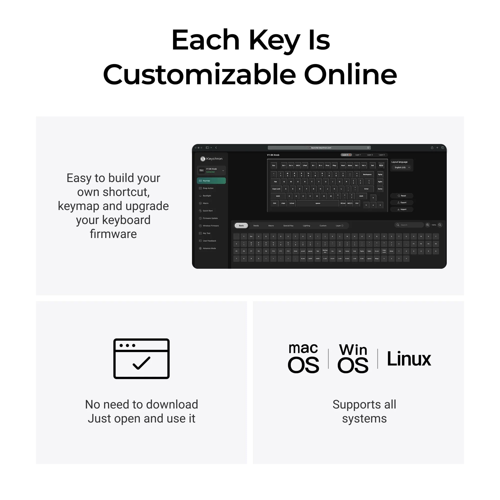 Keychron v1w-d3 8k qmk wired custom mechanical keyboard (zwart, us lay-out (qwerty), super brown, 75%, rgb leds, double-shot pbt, hot swap, 8k, knop)