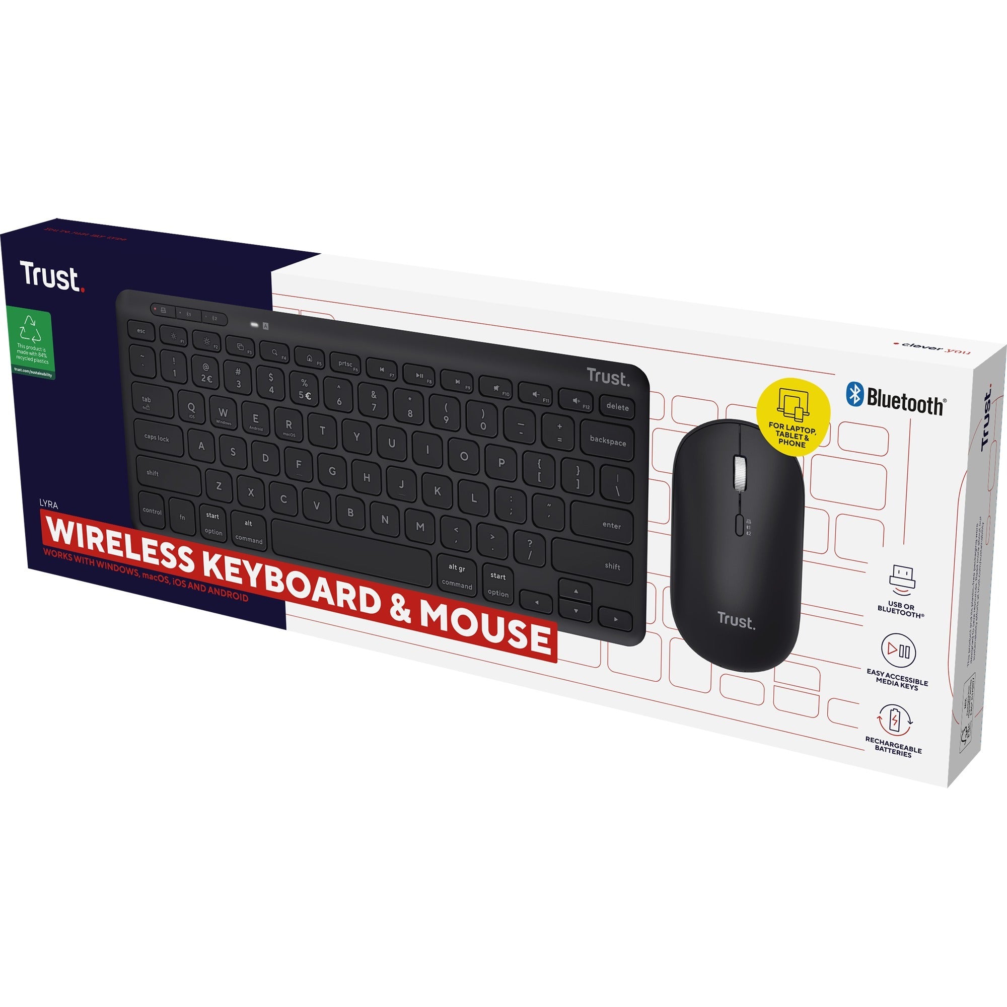 Trust Trust Lyra Multi-Device Draadloos Toetsenbord Muis