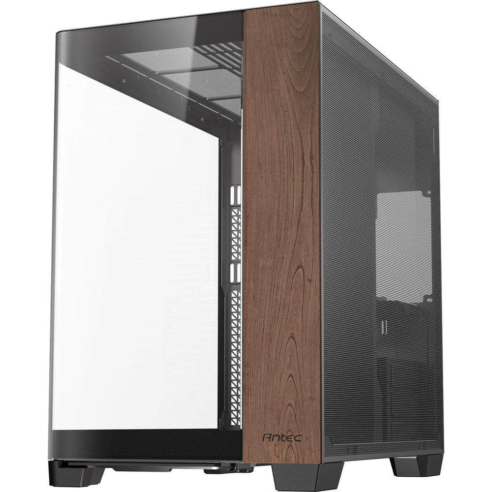 Antec c8 curve wood midi tower behuizing (zwart houtkleur | 2x usb-a | 1x usb-c | tempered glass)