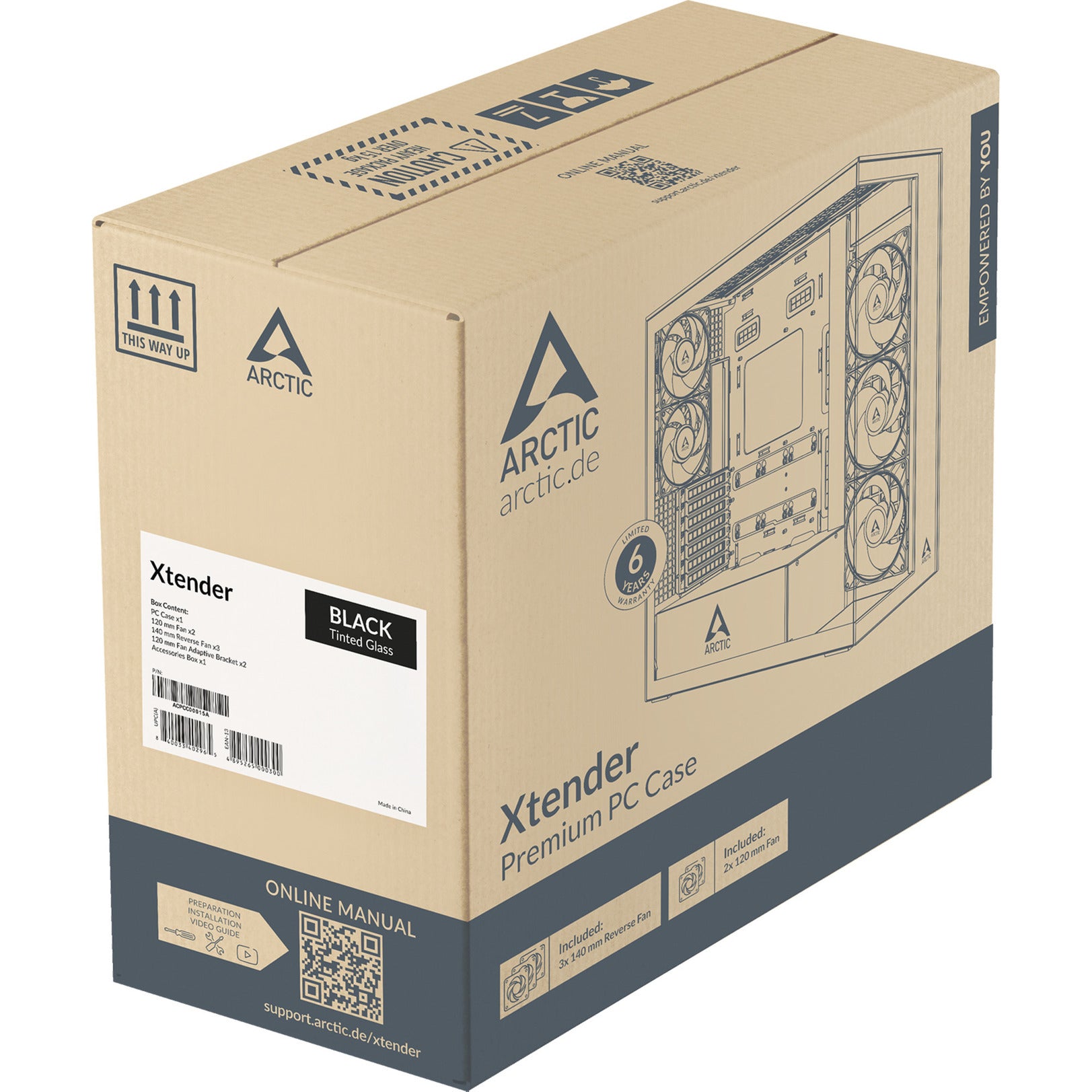 Arctic xtender midi tower behuizing (zwart (mat) | 2x usb-a | 1x usb-c | rgb | tempered glass)