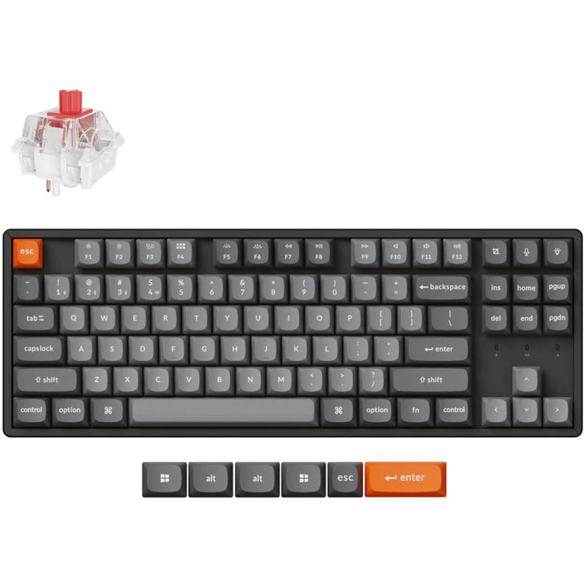 Keychron k8 max-j1 rgb mechanisch toetsenbord (zwart, us lay-out (qwerty), super red, 80% (tkl), rgb leds, osa double-shot pbt, hot swap, usb-c | 2.4 ghz | bluetooth 5.1)