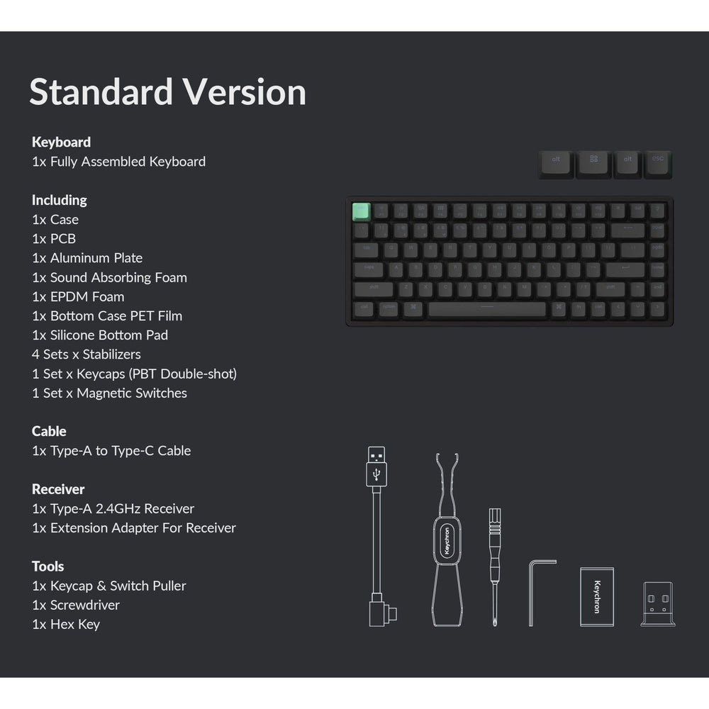 Keychron k2 he-j1 standard version rgb mechanisch toetsenbord (zwart, us lay-out (qwerty), gateron double-rail magnetic nebula, 75%, rgb, osa double-shot pbt, hot swap, 2.4ghz | bluetooth 5.2 | usb-c)