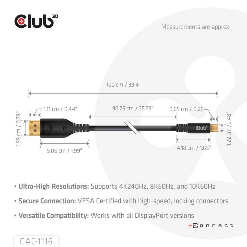 Club 3d minidisplayport naar displayport dp80 bidirectioneel adapter (zwart, 1 meter, vesa-gecertificeerd)