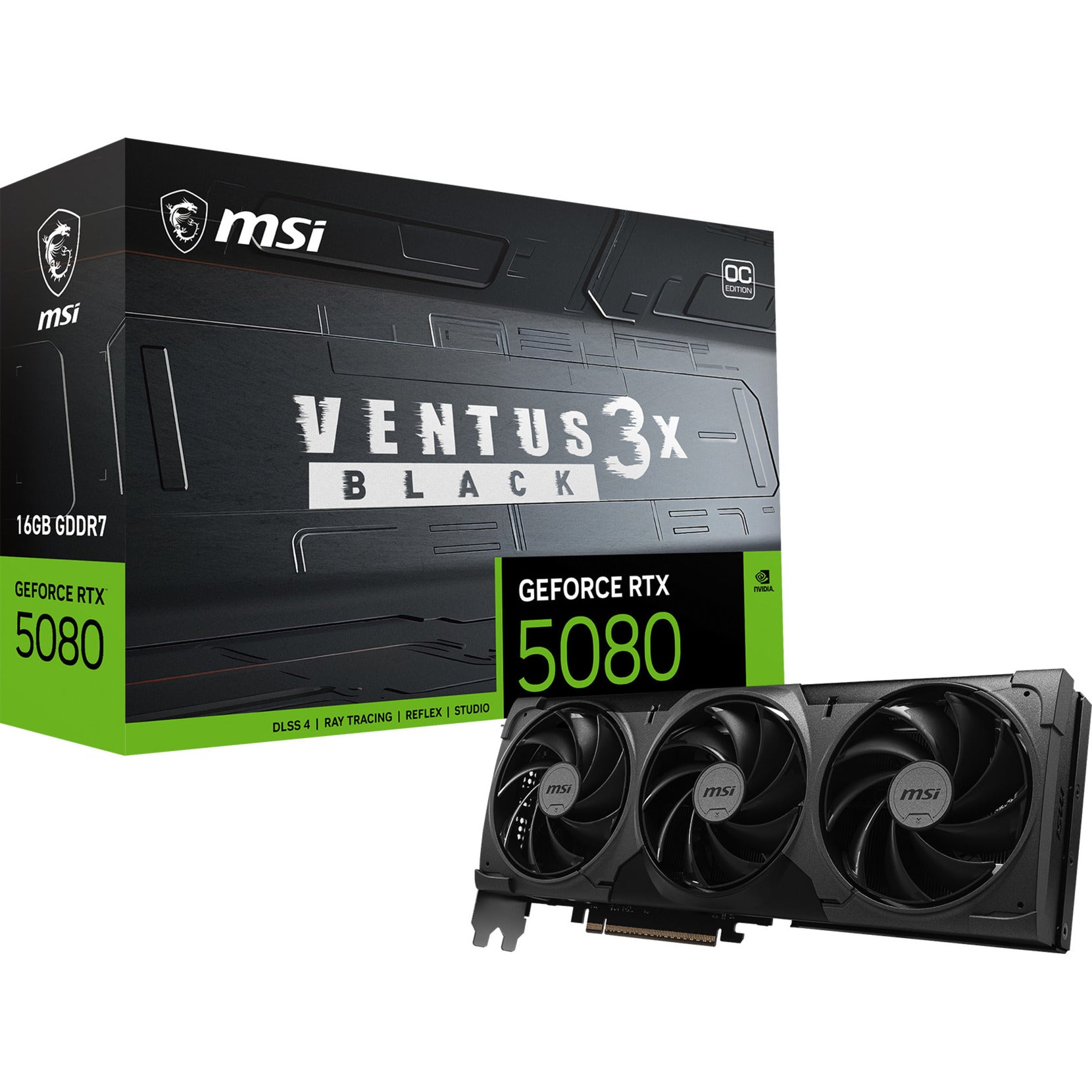Msi geforce rtx 5080 16g ventus 3x oc black grafische kaart (zwart, 3x displayport, 1x hdmi)