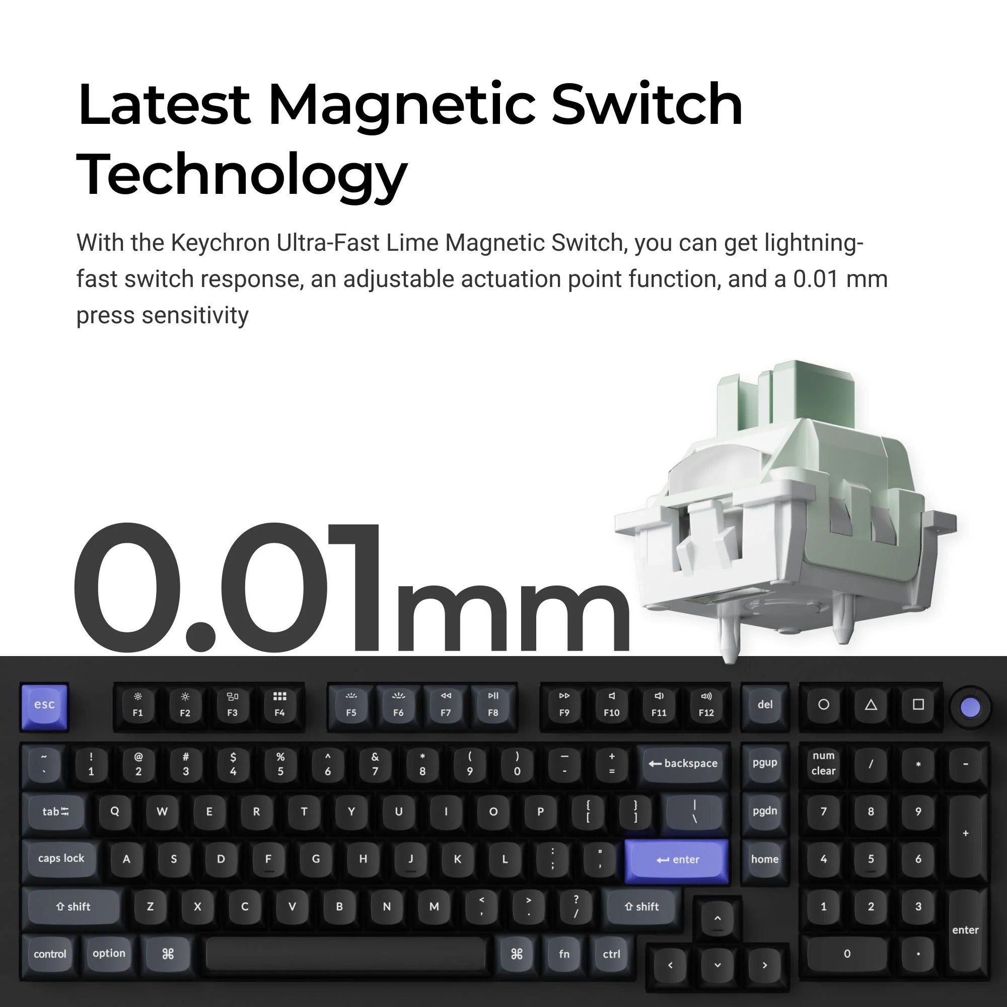 Keychron q5 he 8k magnetic switch keyboard (zwart, us lay-out (qwerty), ultra-fast lime, 96%, rgb leds, osa double-shot pbt, hot swap, knob)