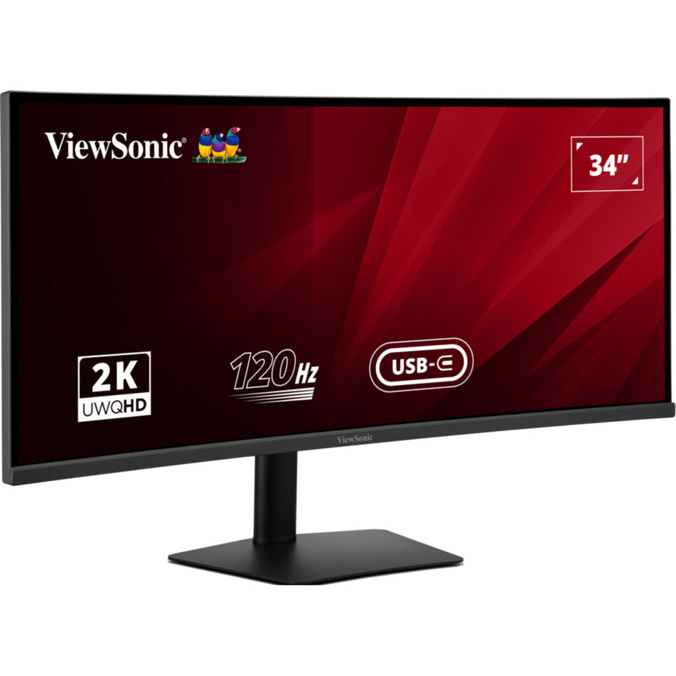 Viewsonic va3420c uwqhd curved monitor met usb-c hub 34 ultrawide (zwart, 2x hdmi, 1x displayport, usb-c, usb-b, usb-a, 120 hz, 1900r)