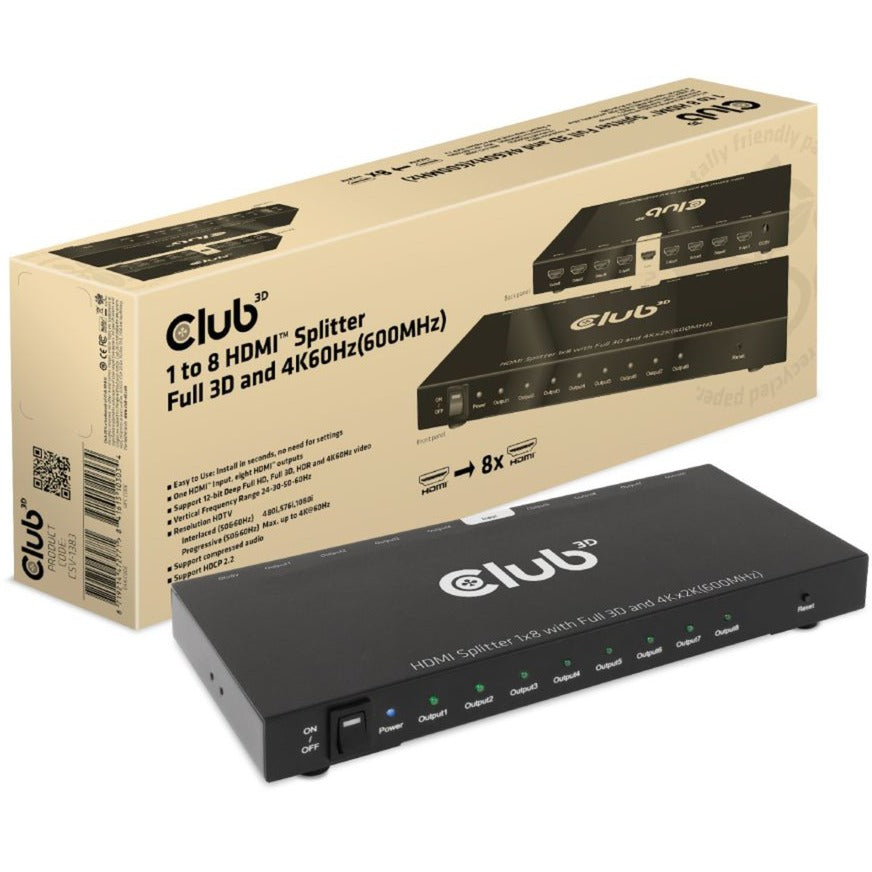 Club 3D 1 to 8 HDMI Splitter (Black, 4K)