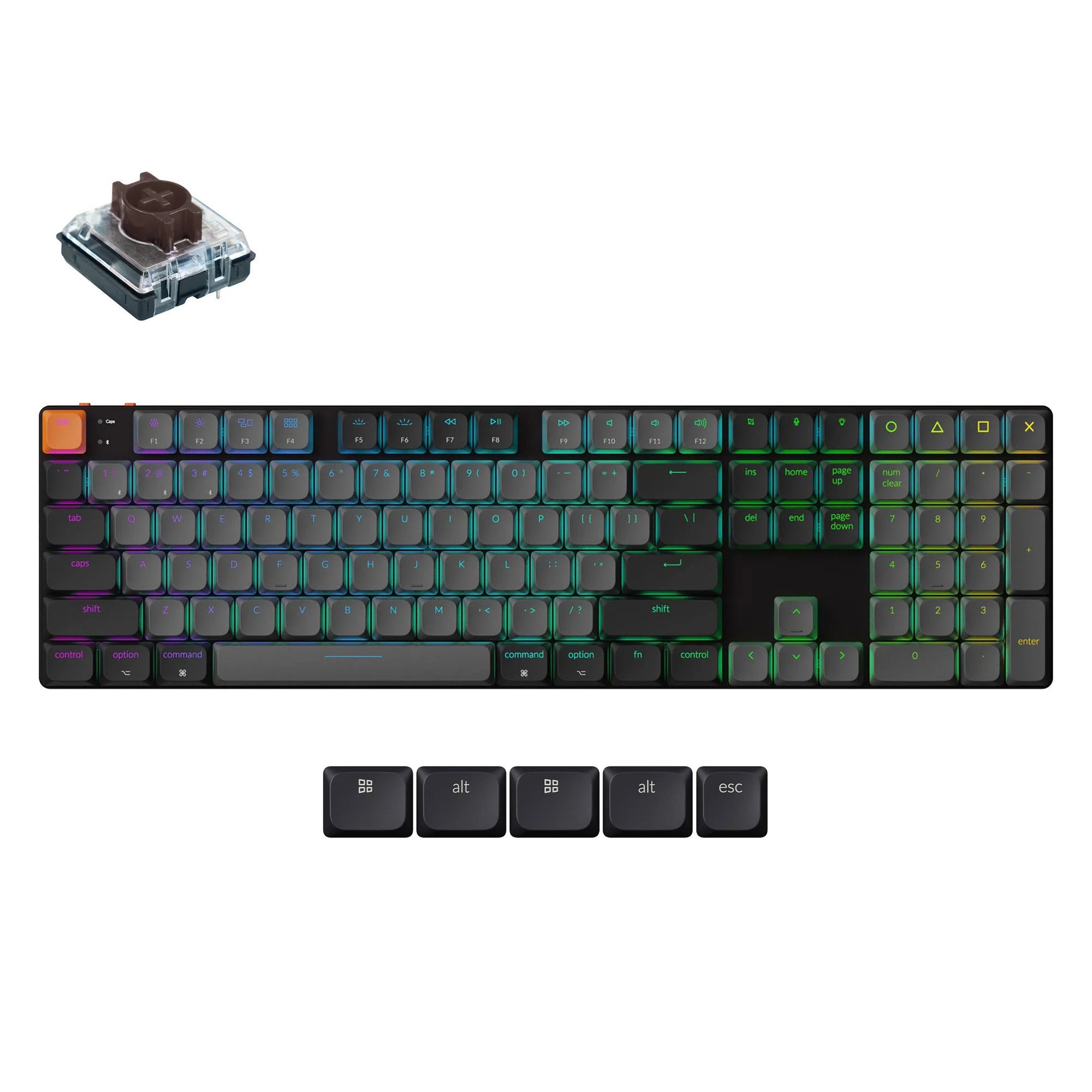 Keychron k5x-b3 mechanisch toetsenbord (zwart, us lay-out (qwerty), mechanical brown, 100%, rgb, shine-through abs keycaps, bluetooth usb-c)