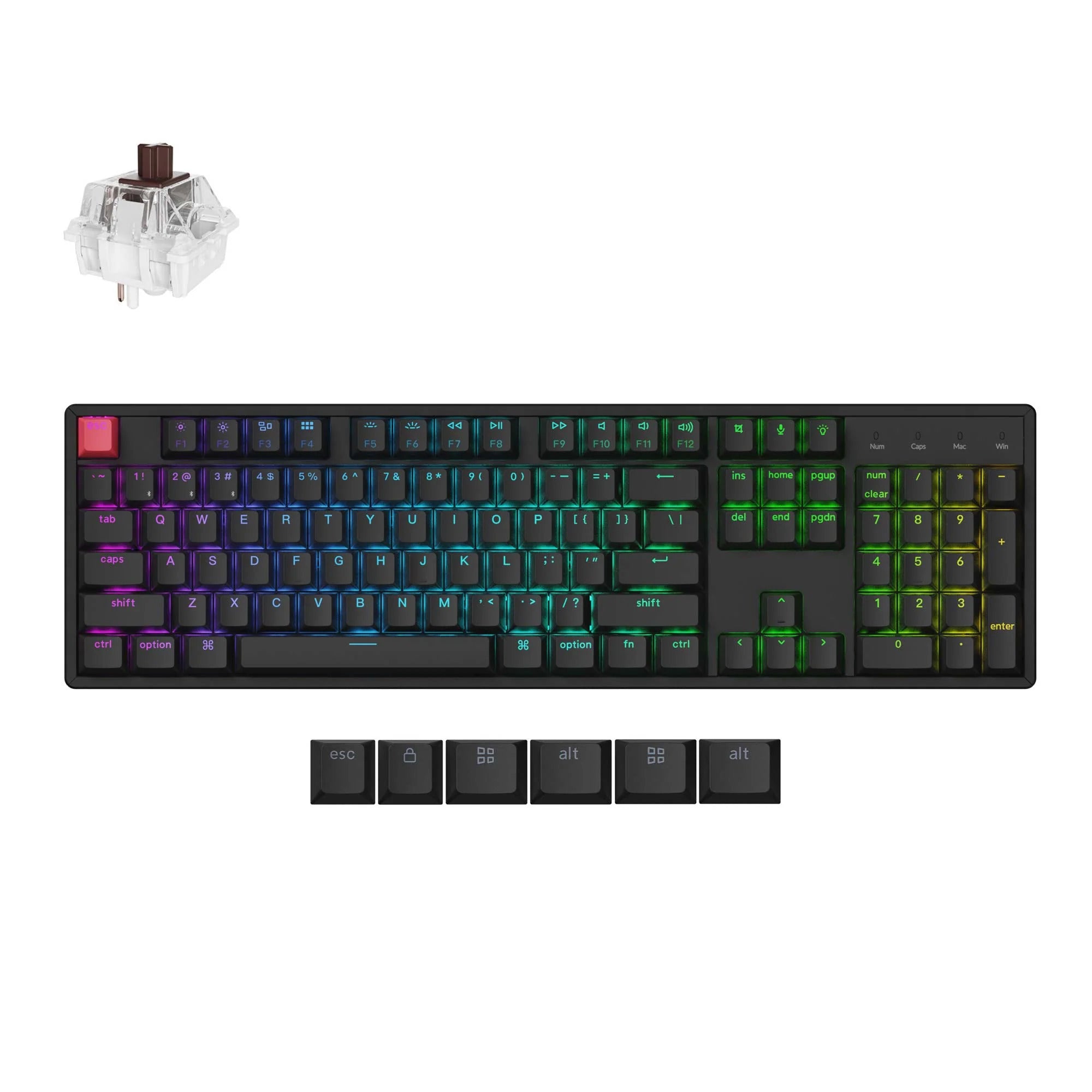 Keychron k10x-c3 rgb mechanisch toetsenbord (zwart, us lay-out (qwerty), super brown, 100%, rgb, cherry double-shot pbt keycaps, bluetooth usb-c)
