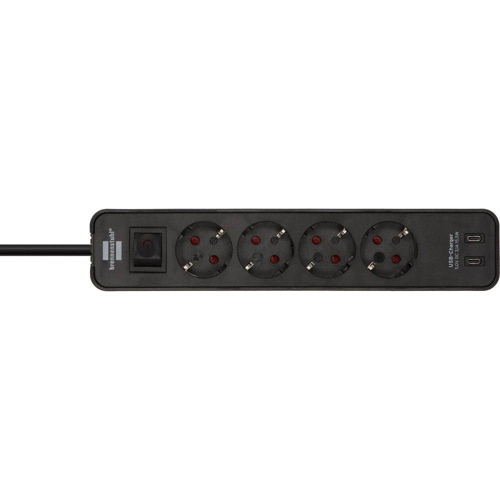 Brennenstuhl ecolor 4-voudige stekkerdoos met 2 usb-laadaansluitingen stekkerdoos (zwart, 2x usb-c)