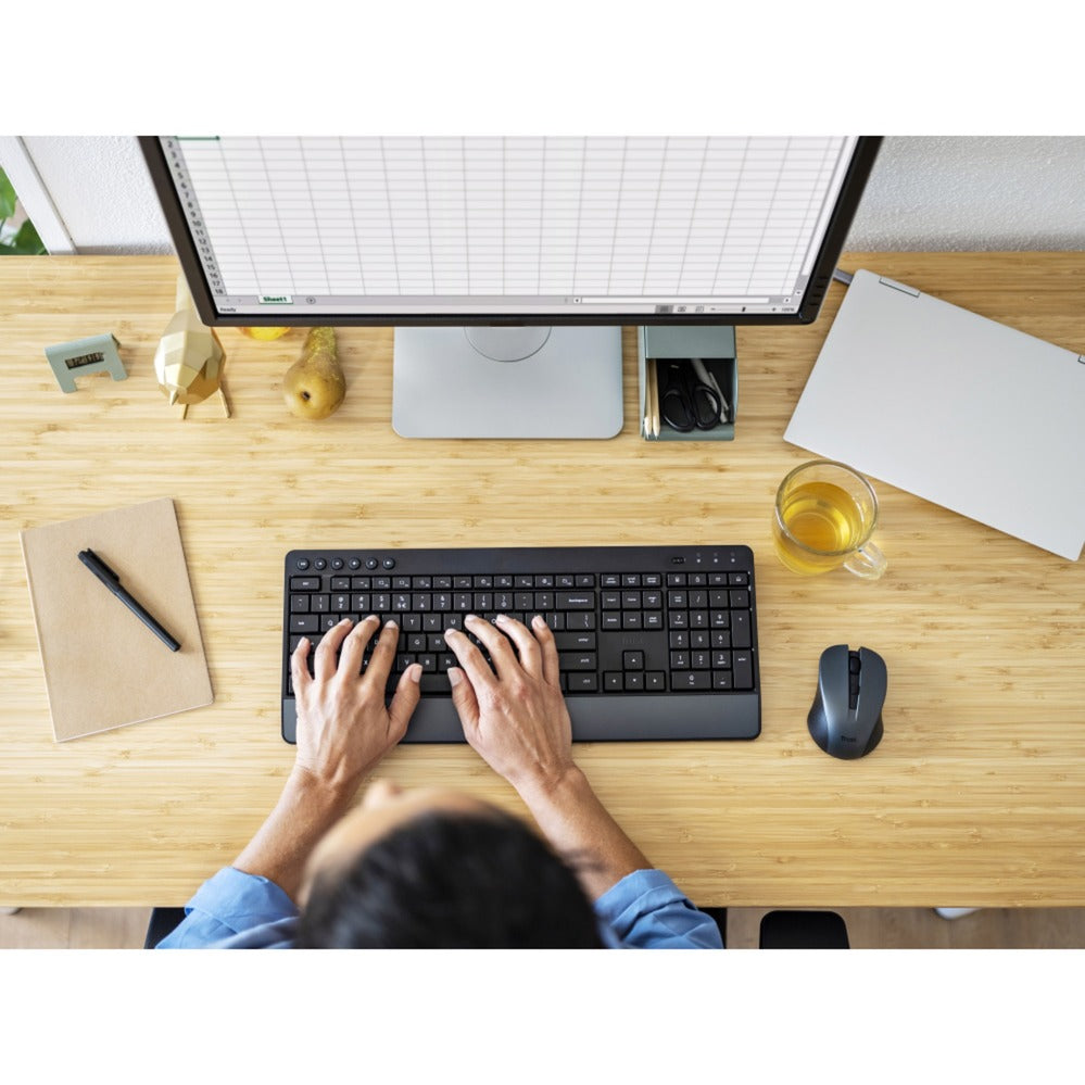 Trust trezo comfort draadloze toetsenbord- en muisset desktopset (zwart, us lay-out (qwerty), 100%)