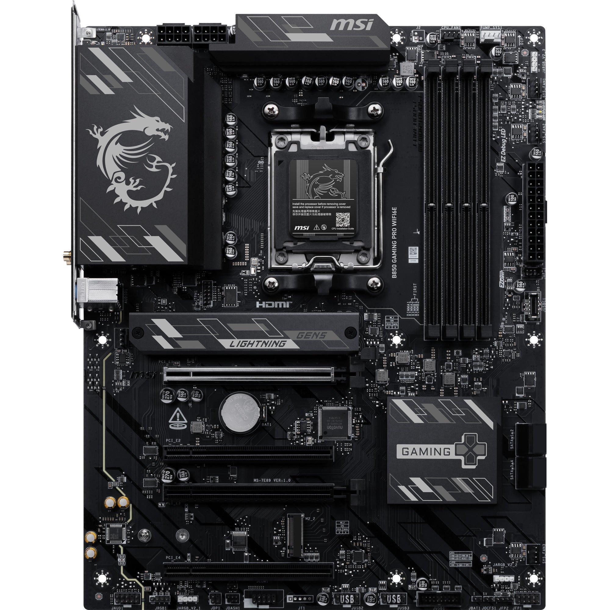 Msi b850 gaming pro wifi6e socket am5 moederbord (zwart, raid, 2.5gb-lan, wi-fi 6e, bt, sound, atx)