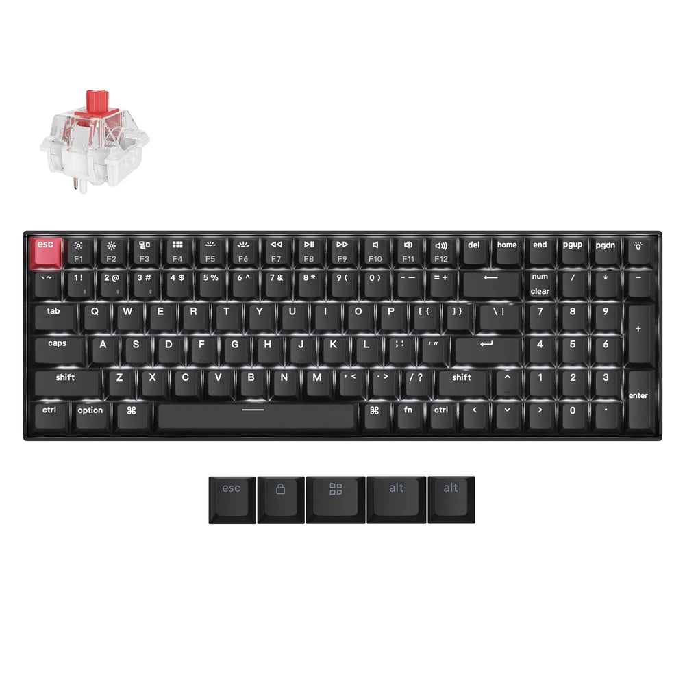 Keychron k4x-a1 mechanisch toetsenbord (zwart, us lay-out (qwerty), super red, 96%, white leds, cherry double-shot pbt keycaps, bluetooth | usb-c)