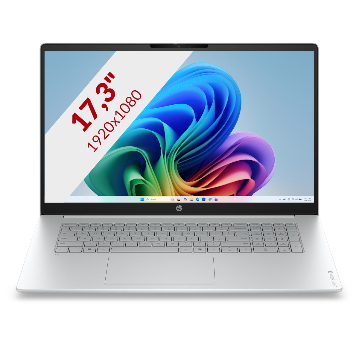 Hp omnibook 3 laptop ai 17-dg0013ndx (e10krea) 17.3 (zilver | core 3 304 | intel graphics | 8 gb | 512 gb ssd)