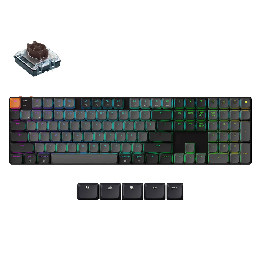 Keychron k5x-h3 mechanisch toetsenbord (zwart, us lay-out (qwerty), mechanical brown, 100%, rgb, shine-through abs keycaps, hot swap, bluetooth usb-c)