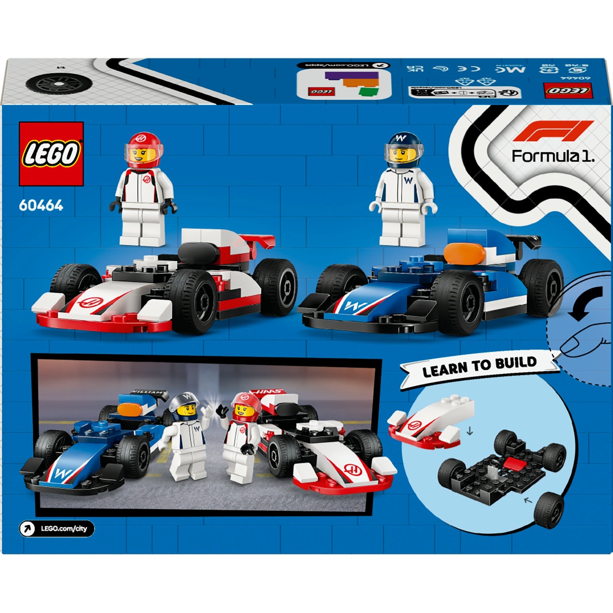 Lego city f1 williams racing en haas f1 racewagens - 60464