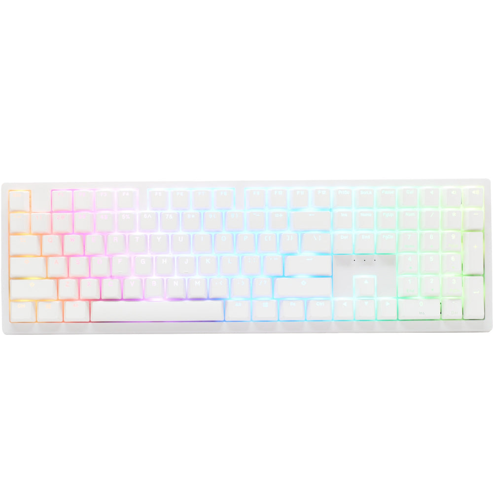 Ducky zero 6108 pure white rgb mechanisch gaming toetsenbord (wit, us lay-out (qwerty), cherry mx2a speed silver, 100%, rgb leds, double-shot pbt, hot swap, 2.4ghz | bluetooth | usb-c)