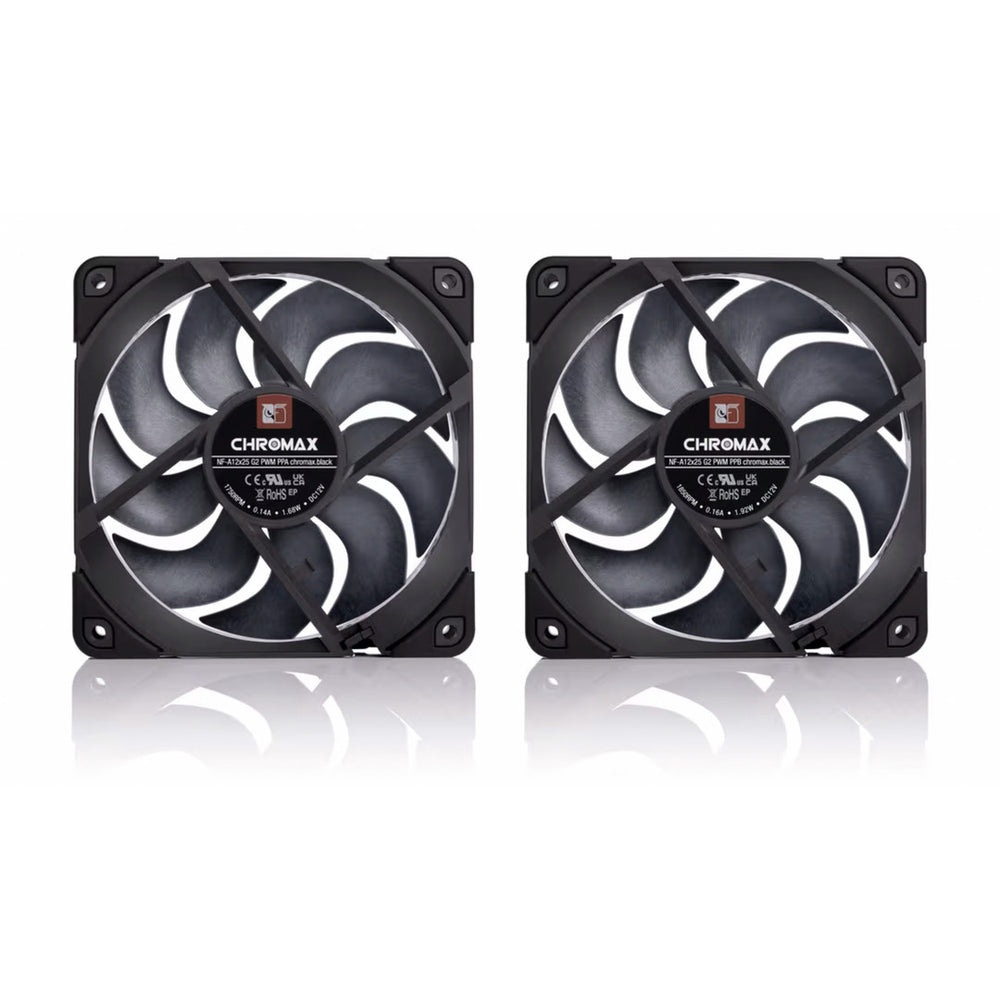 Noctua nf-a12x25 g2 pwm sx2-pp chromax.black case fans (zwart, 2 stuks, 120 x 120 x 25 mm)