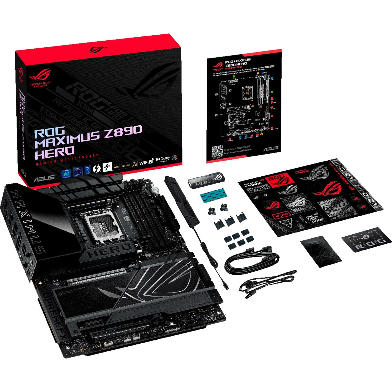 Asus rog maximus z890 hero socket 1851 moederbord (zwart, raid, 2.5gb-lan, 5gb-lan, wi-fi 7, bt, sound, atx)