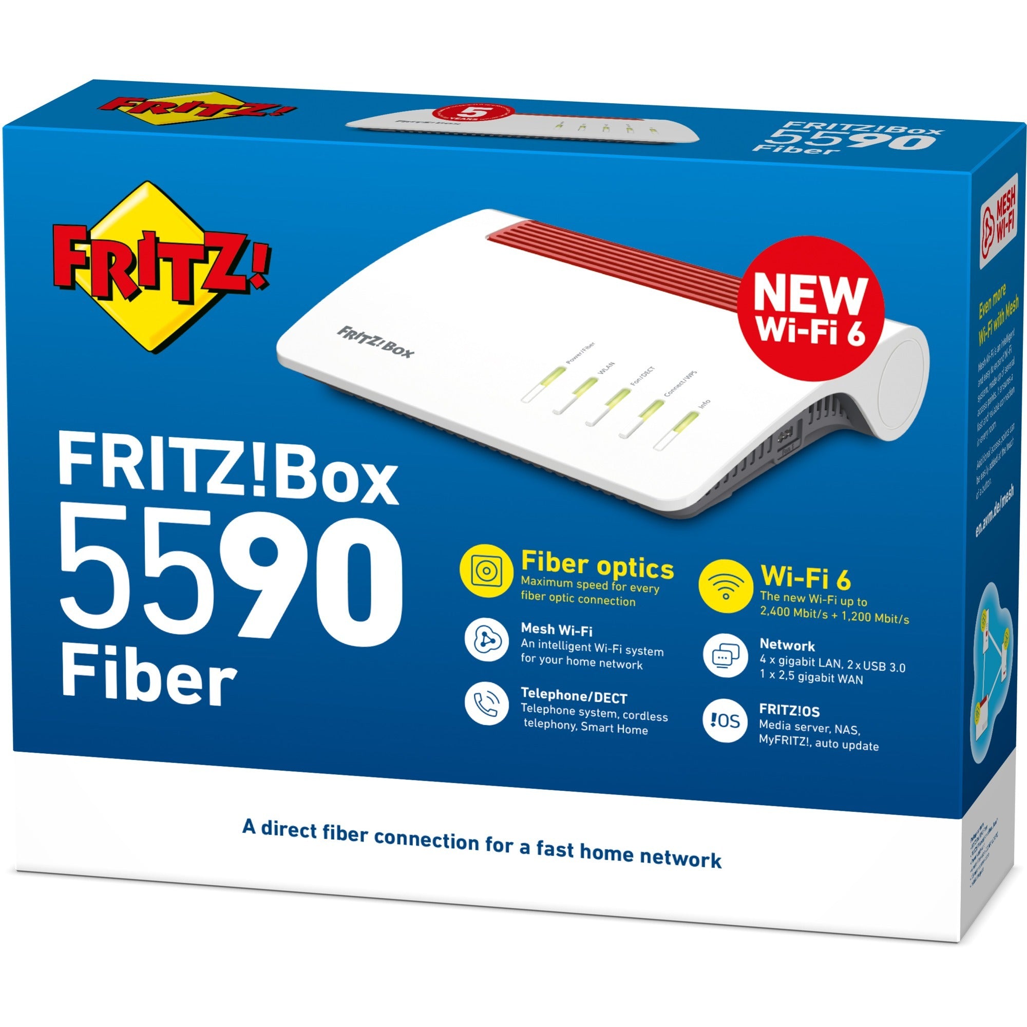 Fritz! box 5590 fiber edition internationaal router (wit rood, mesh wi-fi)