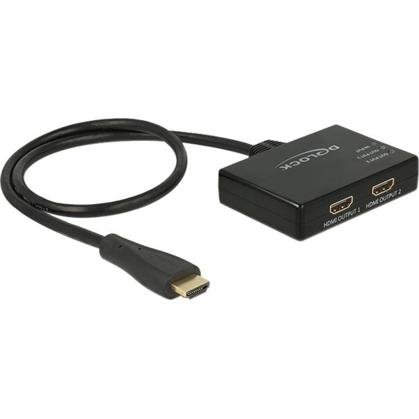 Delock 1x HDMI In > 2x HDMI Out HDMI Splitter (Black, 60 centimeters, 4K)
