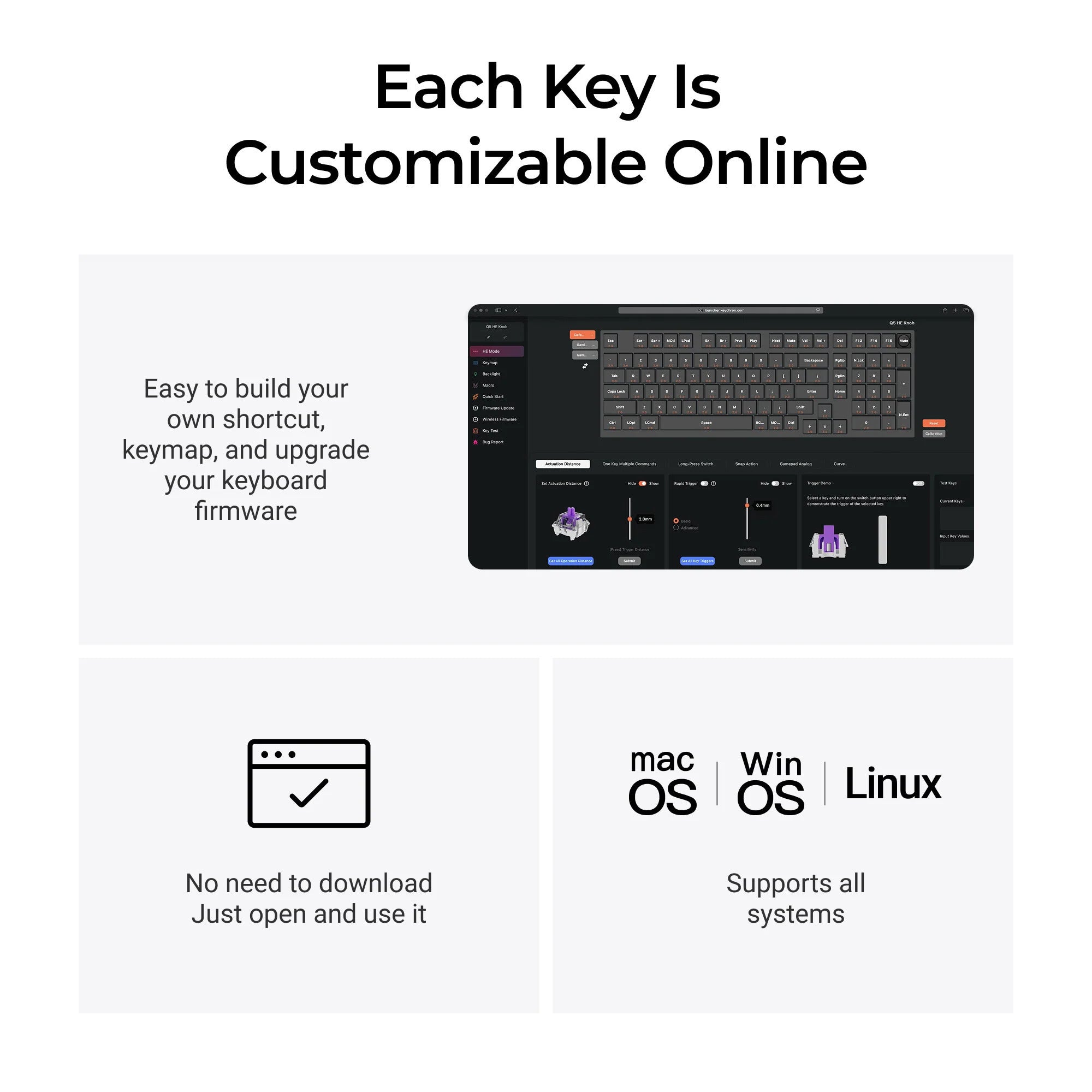 Keychron q5 he qmk wireless custom keyboard (zwart, us lay-out (qwerty), gateron double-rail magnetic nebula, 96%, rgb leds, osa double-shot pbt, hot swap, knob, 2.4ghz | bluetooth 5.1 | usb-c)