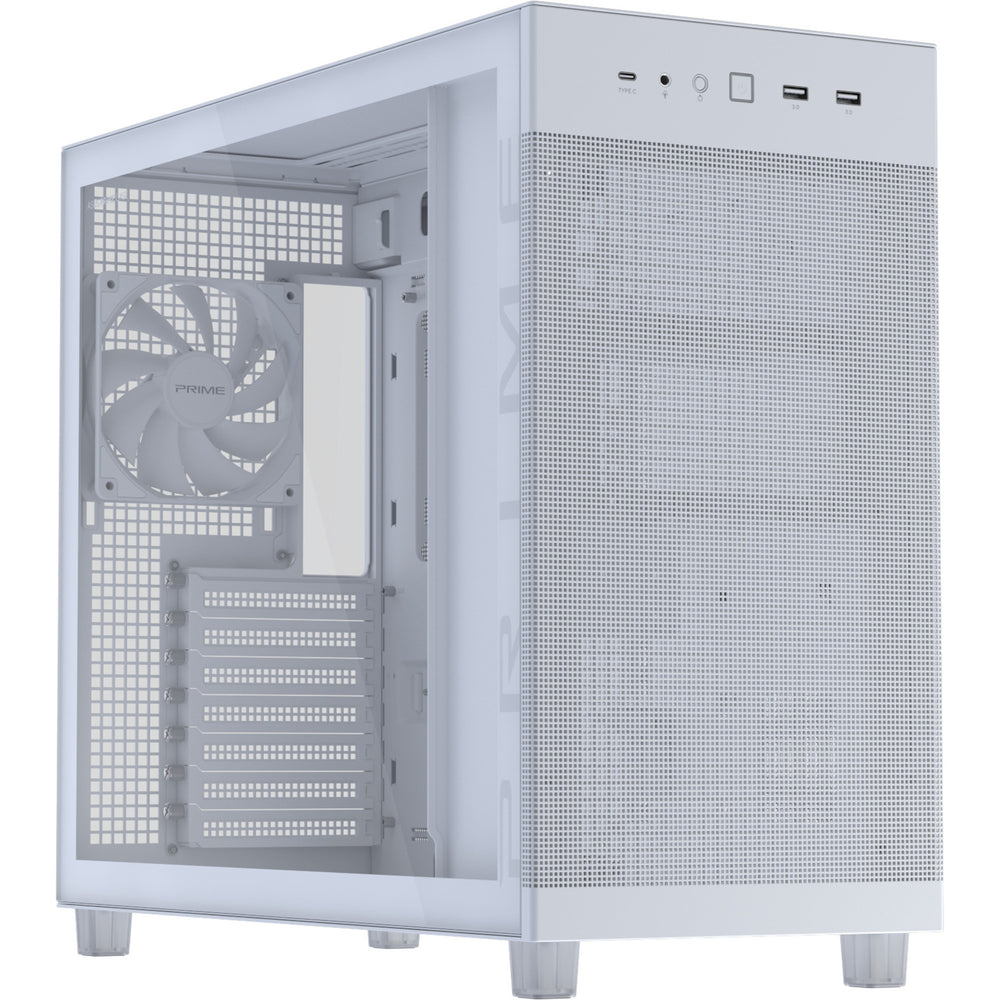 Asus prime ap303 - tempered glass panel midi tower behuizing (wit | 2x usb-a | 1x usb-c | tempered glass)