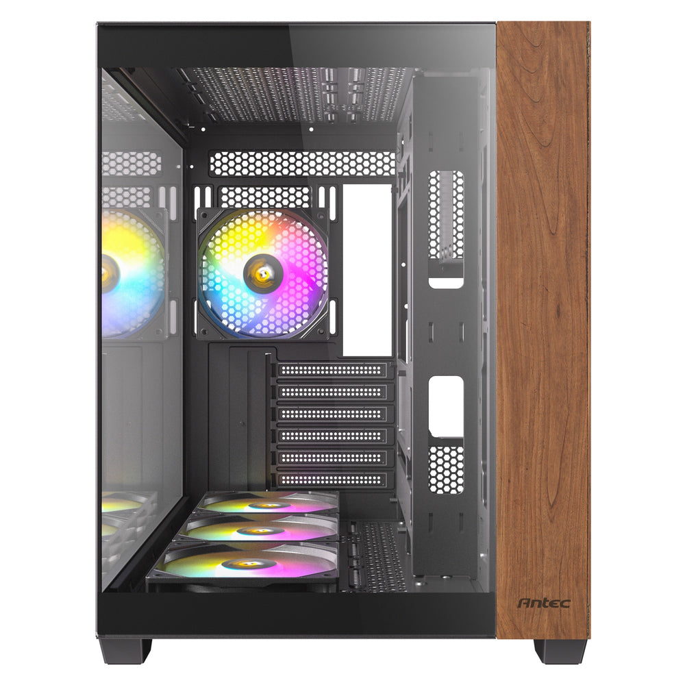 Antec cx800 wood argb midi tower behuizing (zwart houtkleur | 1x usb-a | 1x usb-c | tempered glass)