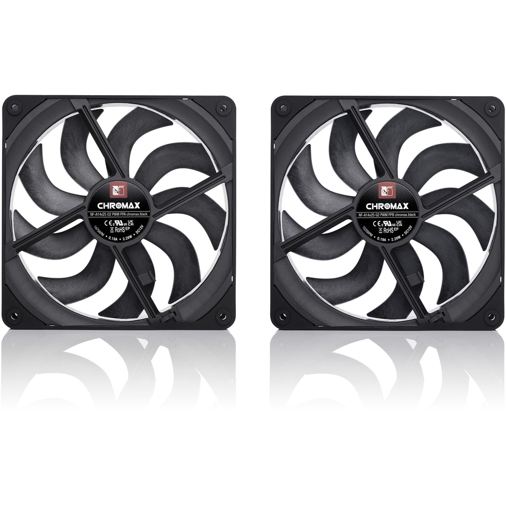 Noctua nf-a14x25 g2 pwm sx2-pp chromax.black case fans (zwart, 2 stuks, 140 x 140 x 25 mm)