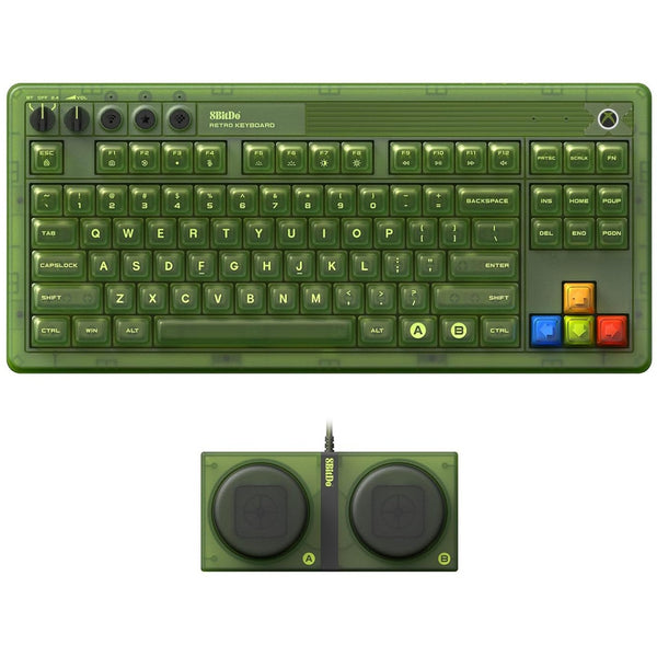 8bitdo retro 87 mechanical keyboard - xbox edition (groen, us lay-out (qwerty), kailh box jellyfish x, 80% (tkl), abs keycaps, bluetooth 5.0, wireless 2.4g, usb)