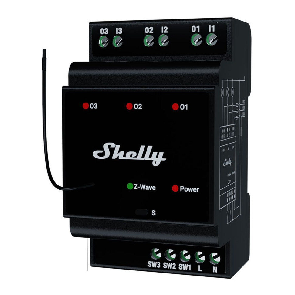 Shelly qubino wave pro 3 relais (zwart, z-wave)