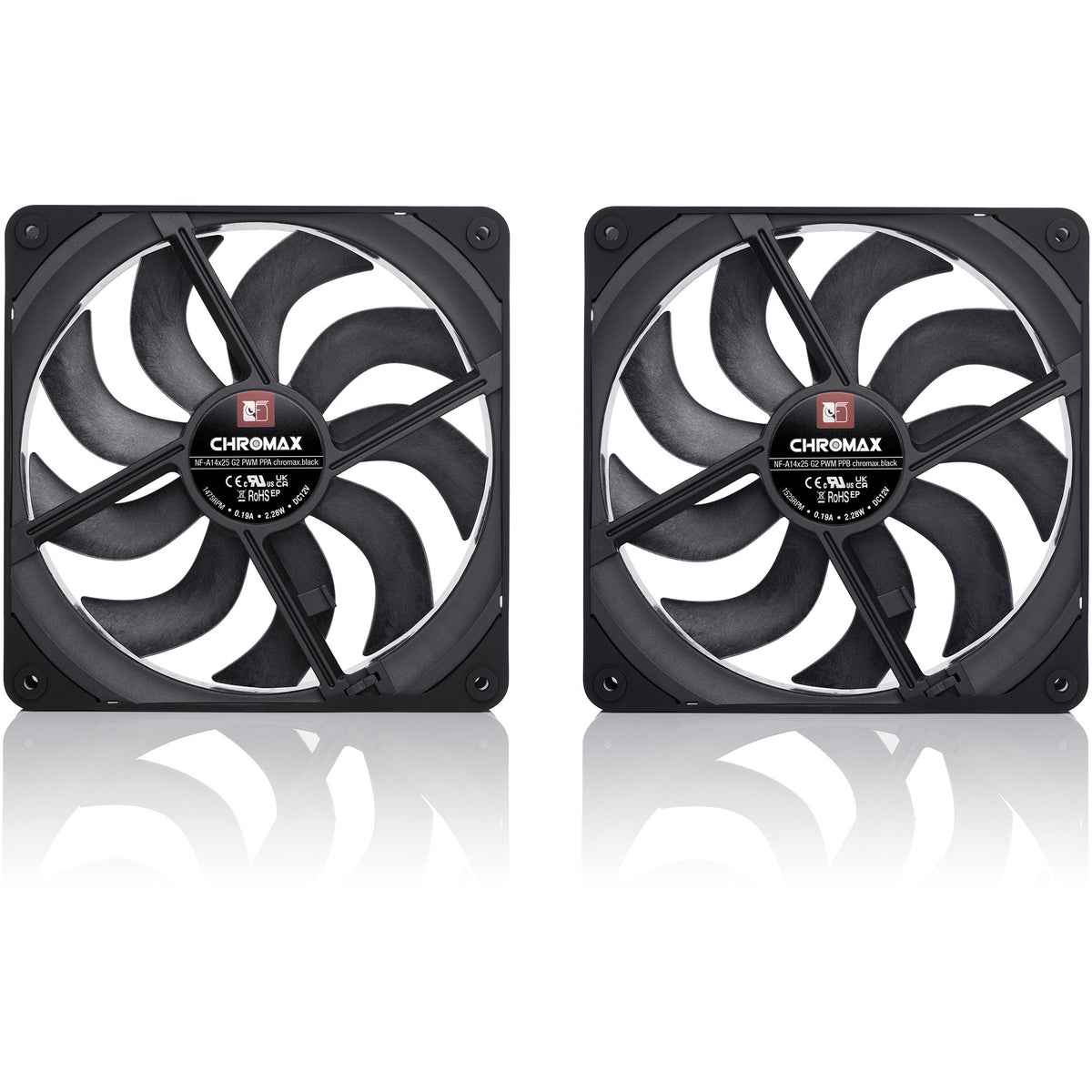 Noctua nf-a14x25 g2 pwm sx2-pp chromax.black case fans (zwart, 2 stuks, 140 x 140 x 25 mm)