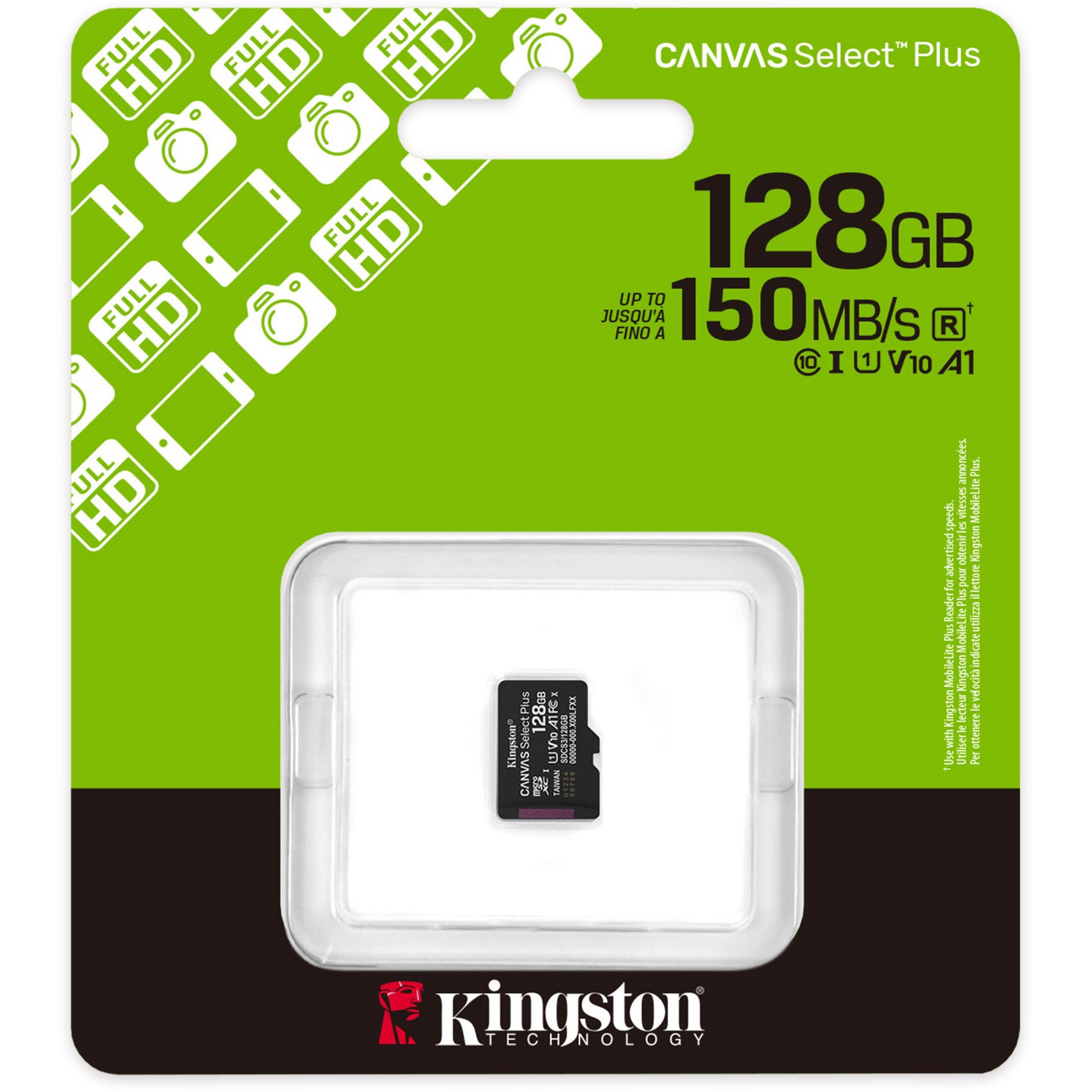 Kingston canvas select plus 128 gb microsdxc geheugenkaart (zwart, uhs-i u1, class 10, v10)