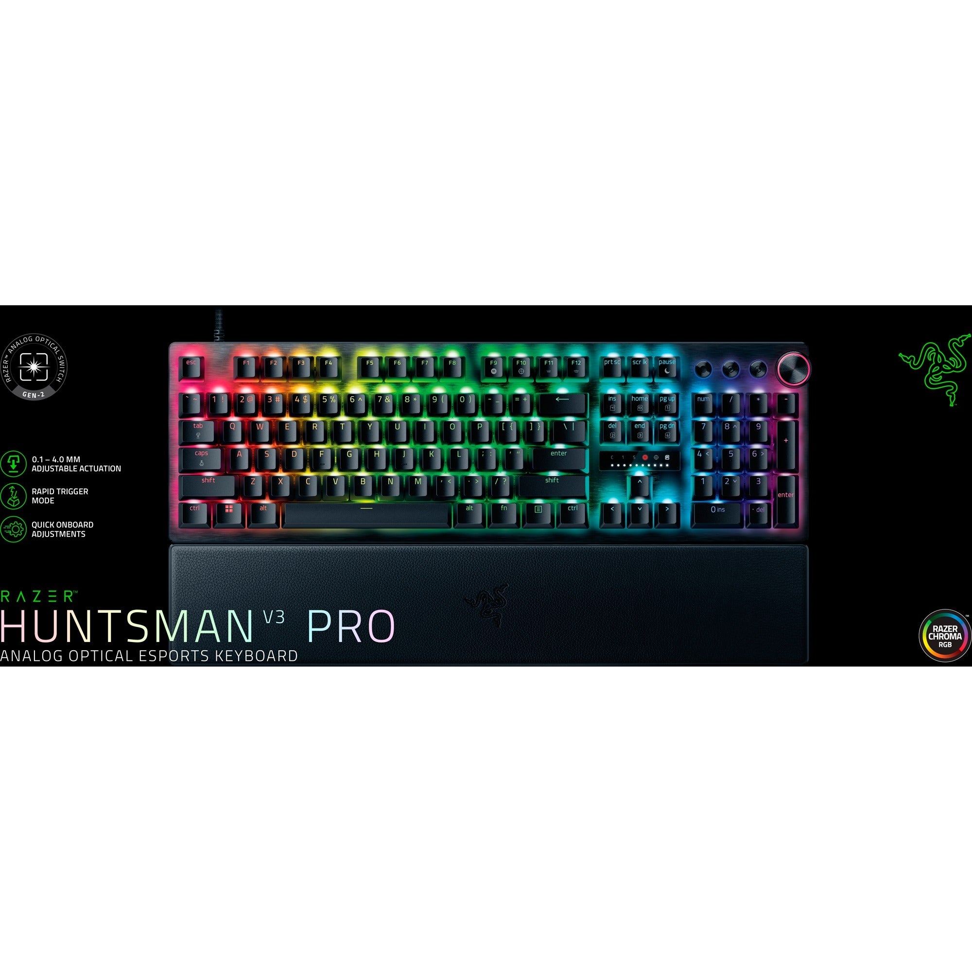 Razer huntsman v3 pro rgb mechanisch gaming toetsenbord (zwart, us lay-out (qwerty), analog optical gen 2, 100%, double-shot pbt)