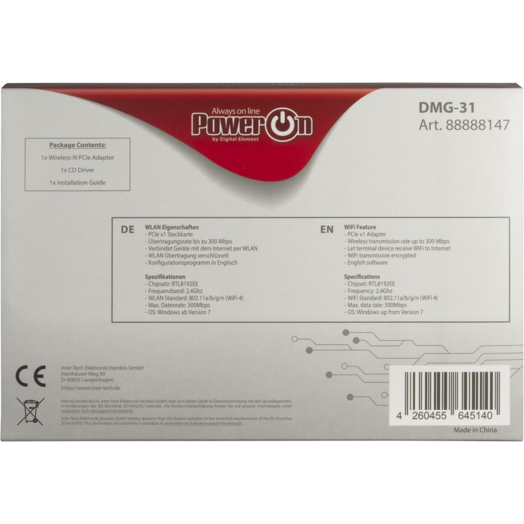 Inter-Tech Inter-Tech DMG-31 Draadloze-N PCIe-adapter