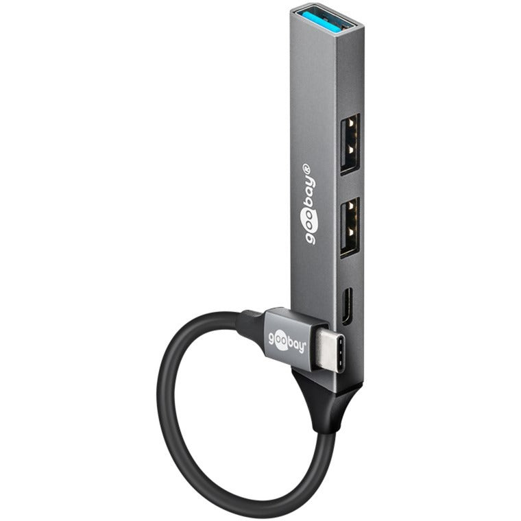 Goobay slanke usb-hub met 4 poorten, usb-c naar usb-c usb-a, 5 gbit s (lichtgrijs)