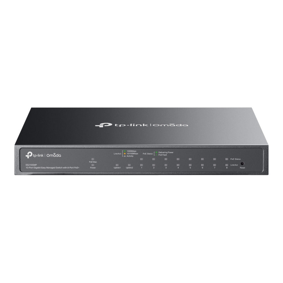 Tp-link omada es210gmp 10-poort gigabit easy managed switch (zwart, 8x poe+, 1x gigabit sfp)