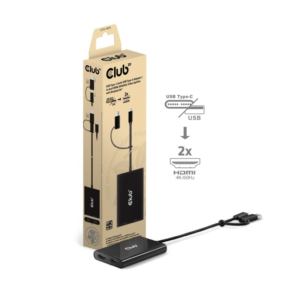 Club 3D Club 3D USB-C naar 2x HDMI Videosplitter met DisplayLink