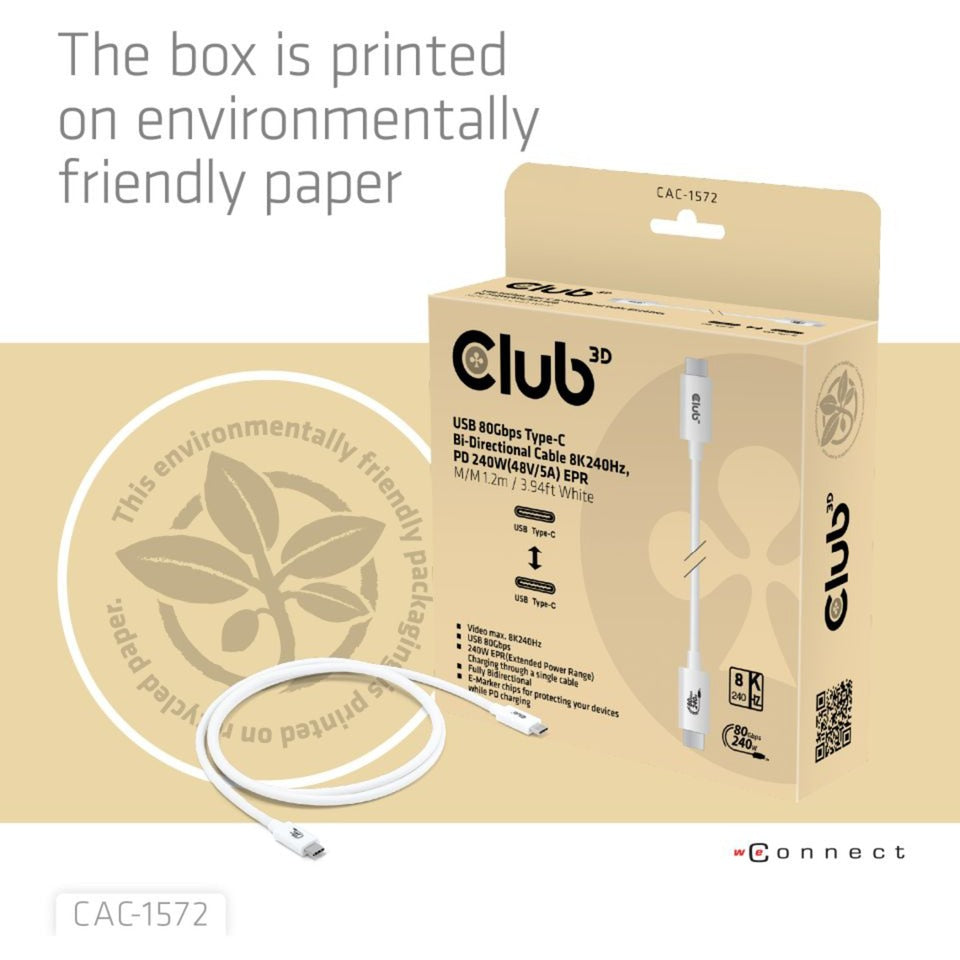 Club 3D USB-C 80Gbps gecertificeerd 240W 8k 240Hz