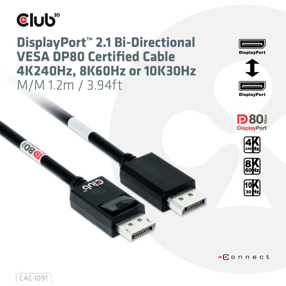 Club 3D Club 3D DisplayPort 2.1 Bi-Directioneel VESA DP80 Gecertificeerd